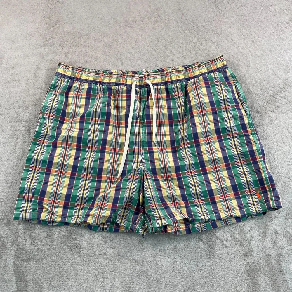Vintage Polo Ralph‎ Lauren Swim Trunks Men 4XB 42W Multi Madras Plaid Mesh Lined